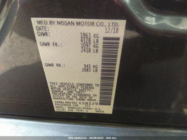 1N4BL4DV3KC158529 Nissan Altima 2.5 Sv