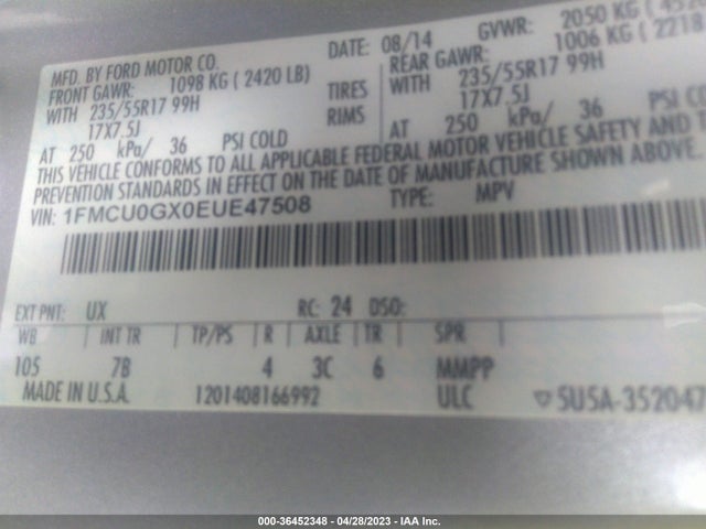 Ford ESCAPE SE 2014 1FMCU0GX0EUE47508 Image 9