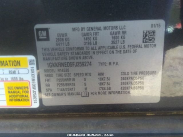 1GKKRNED5FJ259274 GMC ACADIA SLE