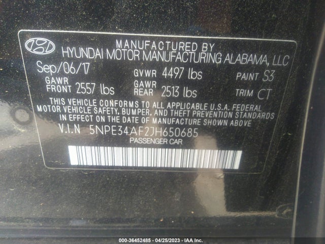 2018 HYUNDAI SONATA SEL VIN: 5NPE34AF2JH650685