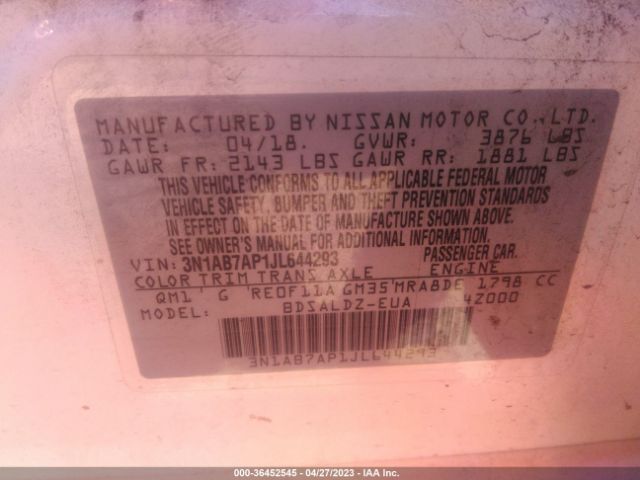 3N1AB7AP1JL644293 Nissan SENTRA SV