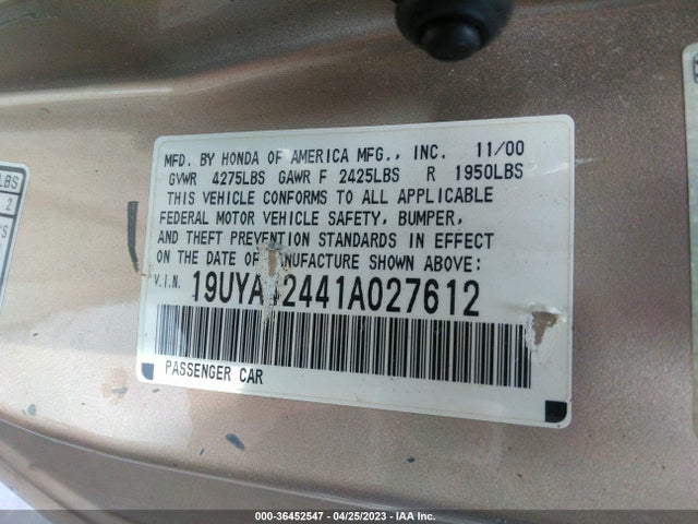 2001 ACURA CL VIN: 19UYA42441A027612