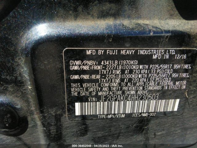 JF2GPAKC4HH230503 Subaru Crosstrek Limited