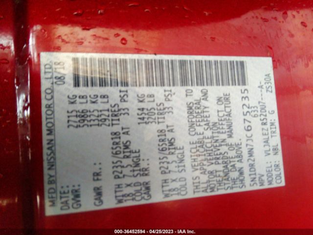 5N1DR2MN7JC675235 Nissan Pathfinder Sv