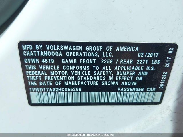 1VWDT7A32HC055258 Volkswagen Passat R-line W/comfort Pkg