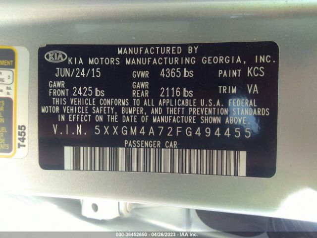 5XXGM4A72FG494455 KIA Optima Lx