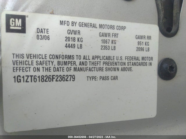 2006 CHEVROLET MALIBU MAXX LT VIN: 1G1ZT61826F236279