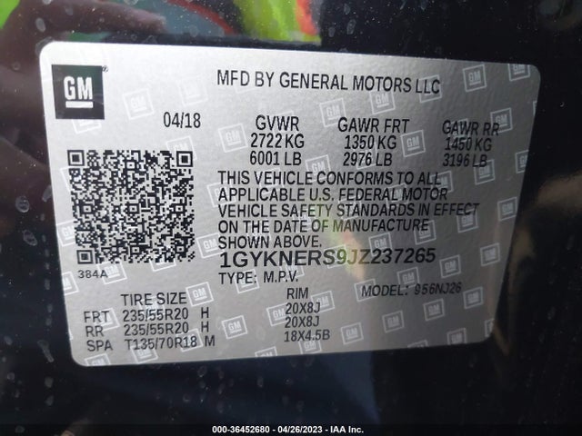 1GYKNERS9JZ237265 Cadillac Xt5 Premium Luxury Fwd
