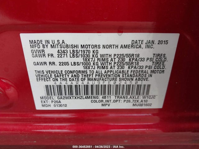4A4AR4AU9FE024501 Mitsubishi Outlander Sport Se