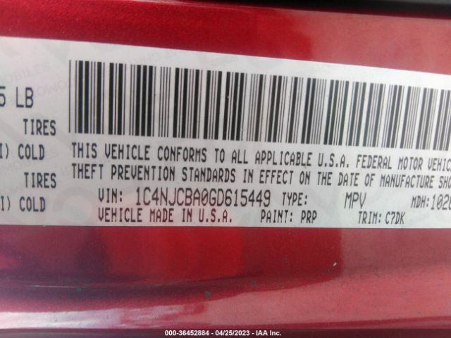 1C4NJCBA0GD615449 Jeep Compass Sport