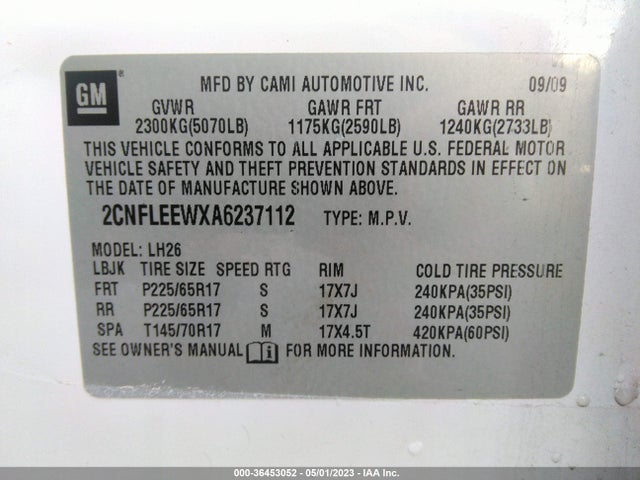2010 CHEVROLET EQUINOX LT W/1LT VIN: 2CNFLEEWXA6237112