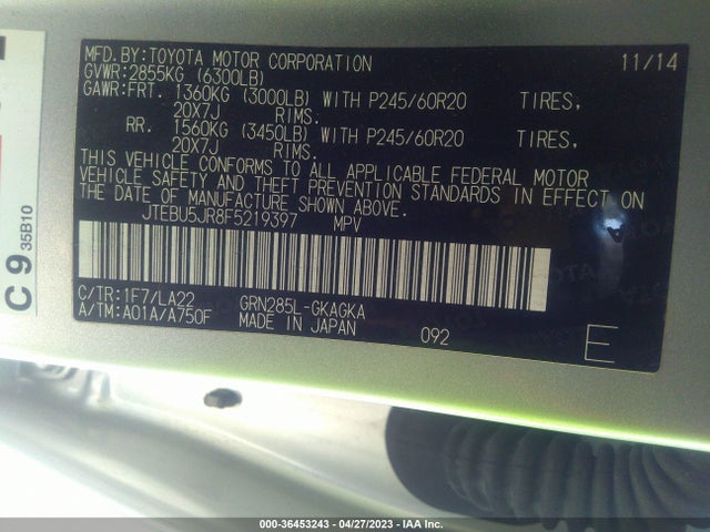 Toyota 4runner Limited 2015 JTEBU5JR8F5219397 Image 10