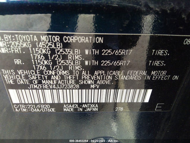2018 TOYOTA RAV4 LE VIN: JTMZFREV4JJ723828