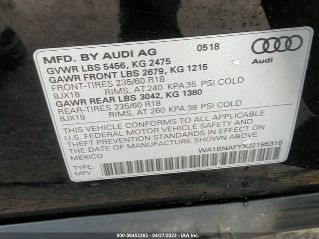 WA1BNAFYXJ2185316 Audi Q5 Premium Plus