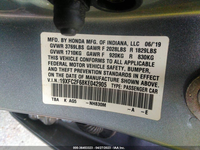 Honda Civic Sedan Lx 2019 19XFC2F68KE042905 Image 9