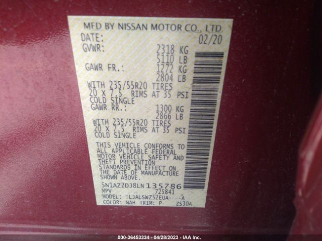 5N1AZ2DJ8LN135786 Nissan Murano Platinum