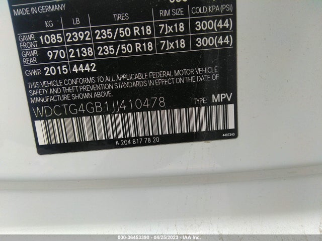 WDCTG4GB1JJ410478 Mercedes-Benz Gla Gla 250
