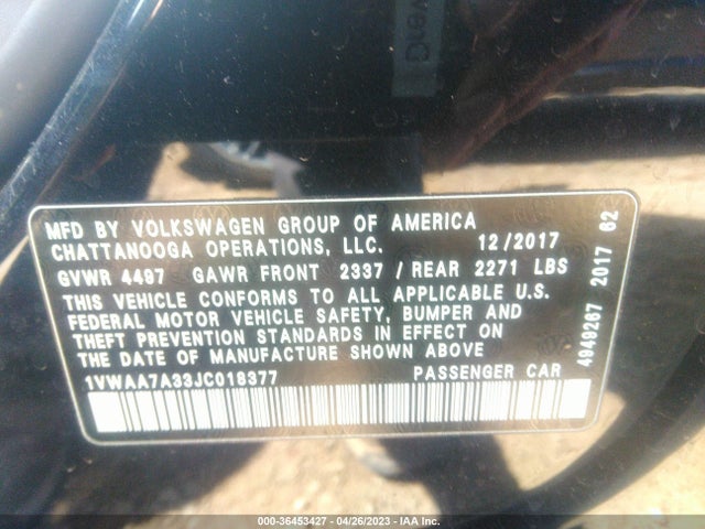 1VWAA7A33JC018377 Volkswagen Passat 2.0t S/r-line