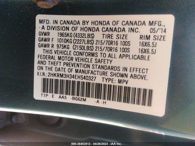 Honda CR-V LX 2014 2HKRM3H34EH540327 Image 9