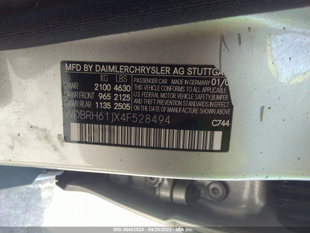 2004 MERCEDES-BENZ C-CLASS 2.6L VIN: WDBRH61JX4F528494