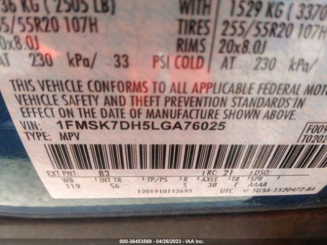 1FMSK7DH5LGA76025 Ford EXPLORER XLT
