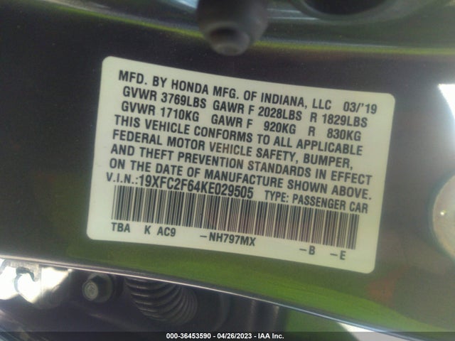 Honda Civic Sedan Lx 2019 19XFC2F64KE029505 Image 9