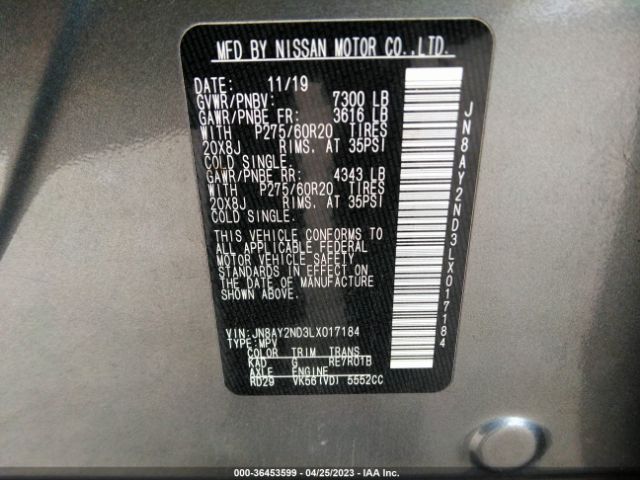 JN8AY2ND3LX017184 Nissan Armada Sl