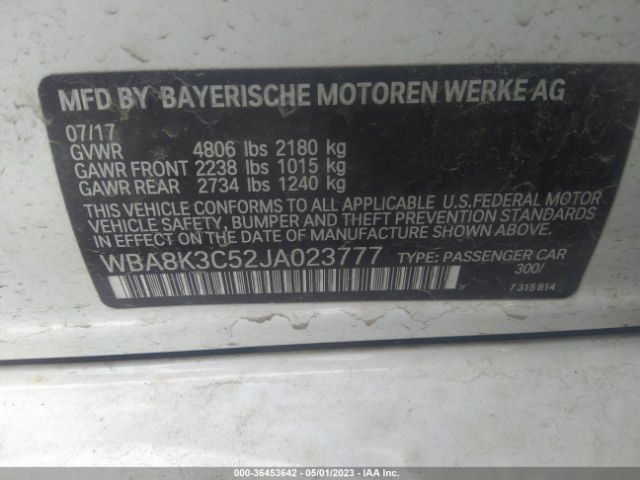 WBA8K3C52JA023777 BMW 3 Series 330i Xdrive