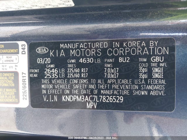 2020 KIA SPORTAGE LX VIN: KNDPM3AC7L7826529
