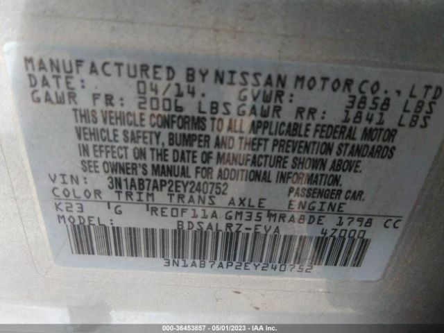 3N1AB7AP2EY240752 Nissan SENTRA SR