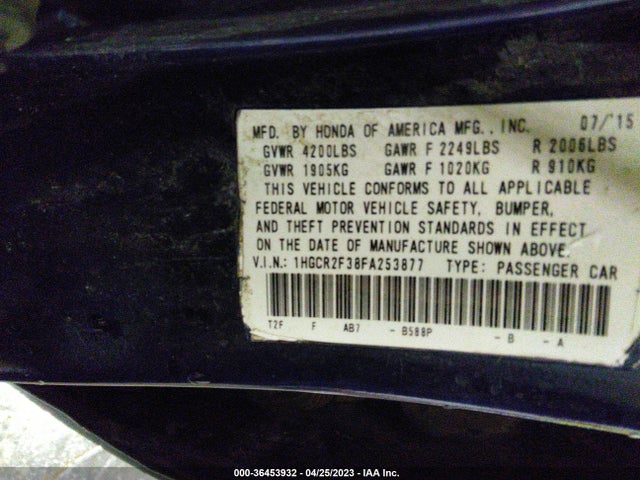 Honda Accord Sedan Lx 2015 1HGCR2F38FA253877 Image 9