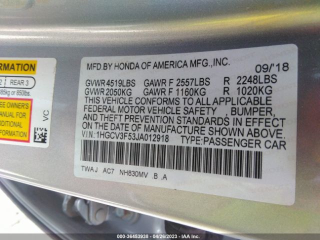 1HGCV3F53JA012918 Honda Accord Hybrid Ex-l