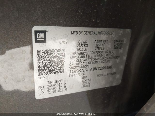 1GKKNKLA9KZ299498 GMC ACADIA SLE