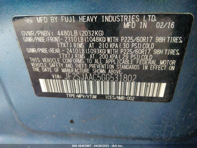 JF2SJAAC5GG531802 Subaru Forester 2.5i