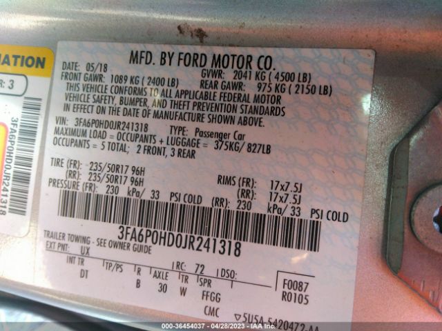 3FA6P0HD0JR241318 Ford FUSION SE