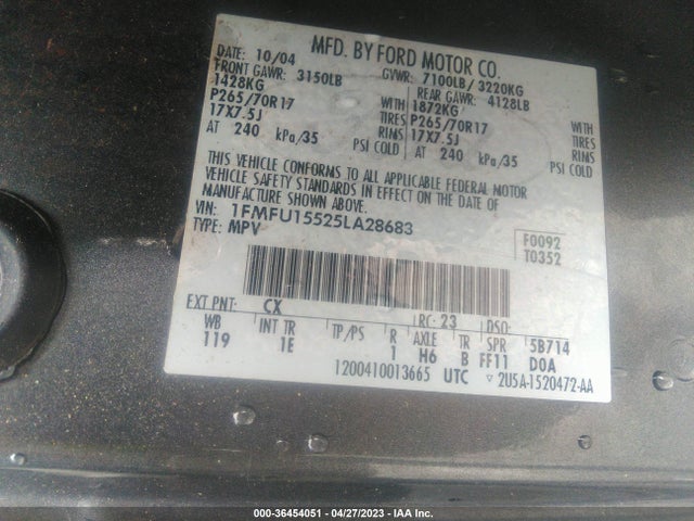 2005 FORD EXPEDITION SPECIAL SERVICE/XLT VIN: 1FMFU15525LA28683
