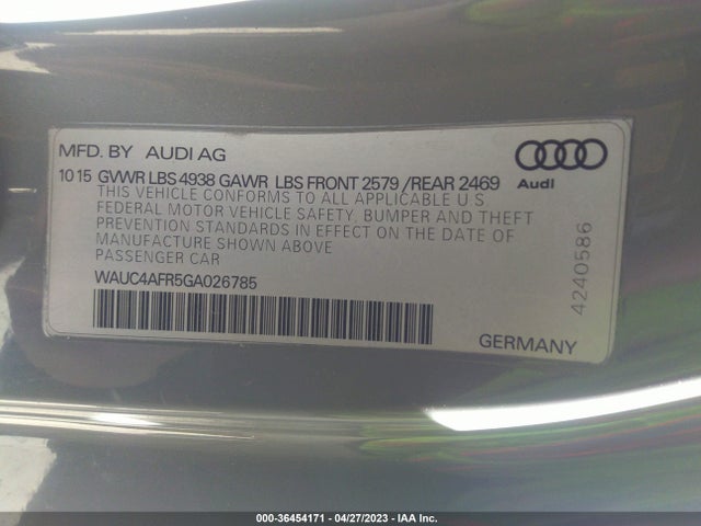 WAUC4AFR5GA026785 Audi S5 Premium Plus
