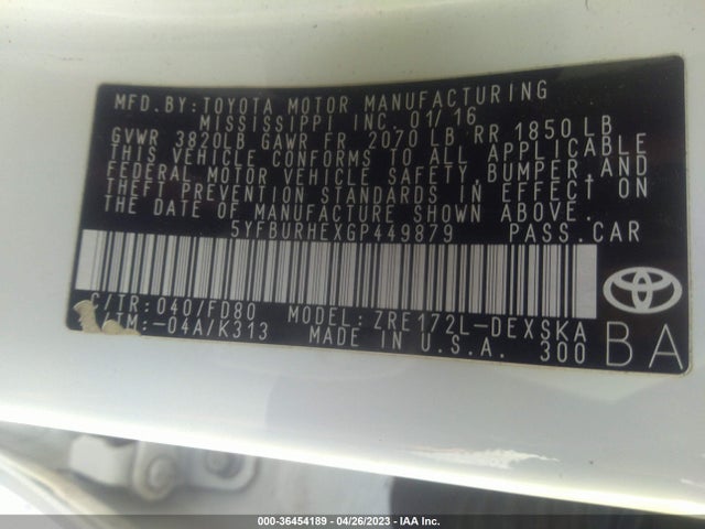Toyota Corolla L/le/s/s Plus/le Plus 2016 5YFBURHEXGP449879 Image 10