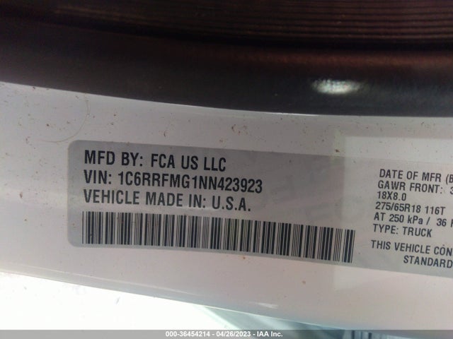 1C6RRFMG1NN423923 RAM 1500 Big Horn