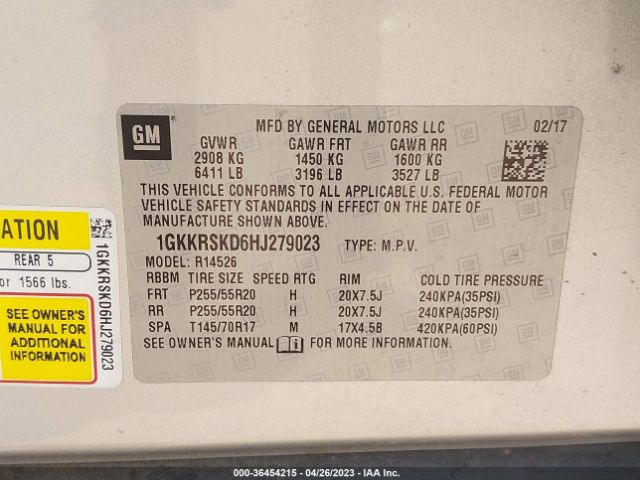 1GKKRSKD6HJ279023 GMC Acadia Limited Limited