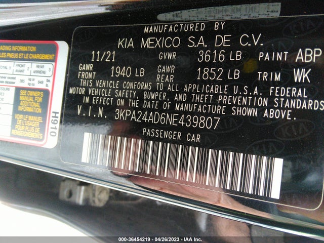 KIA RIO LX 2022 3KPA24AD6NE439807 Image 9