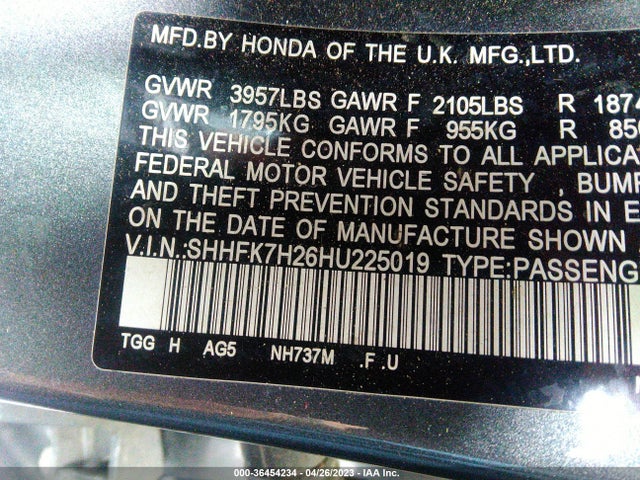Honda Civic Hatchback Lx 2017 SHHFK7H26HU225019 Image 9