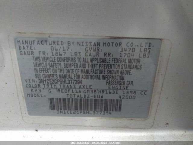 3N1CE2CP5HL377394 Nissan Versa Note Sv