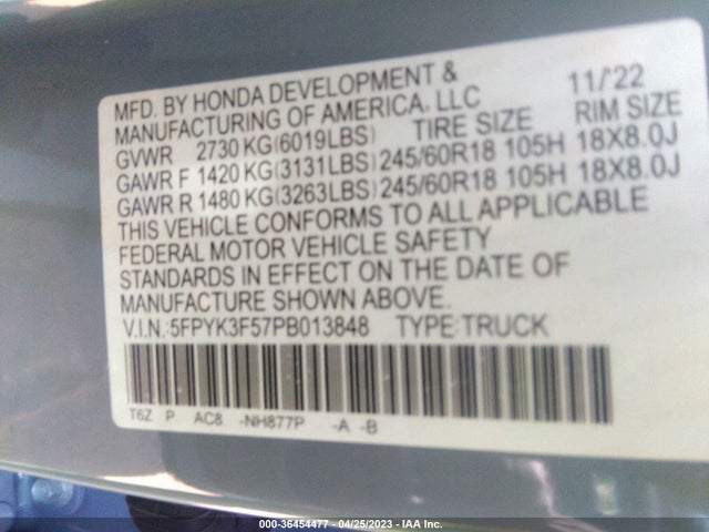 2023 Honda Ridgeline, VIN: 5FPYK3F57PB013848