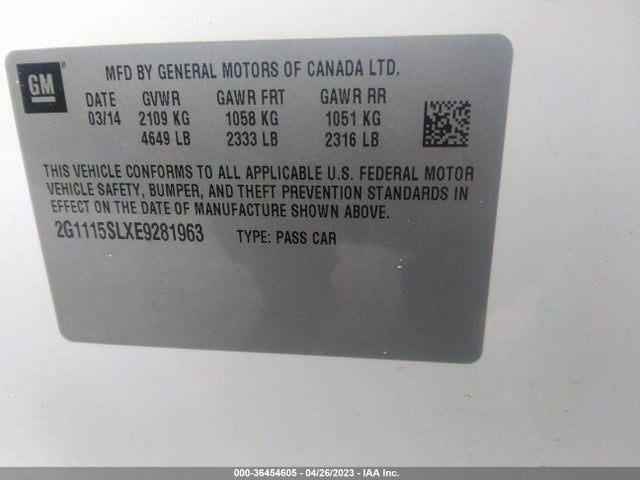 2014 CHEVROLET IMPALA LT VIN: 2G1115SLXE9281963