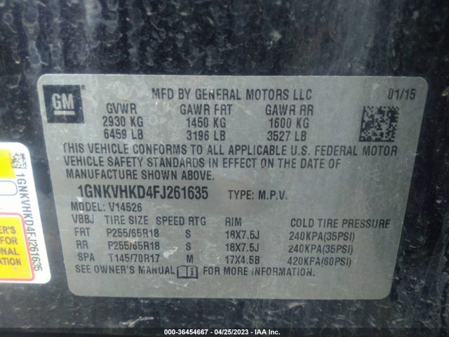 Chevrolet Traverse Lt 2015 1GNKVHKD4FJ261635 Image 10