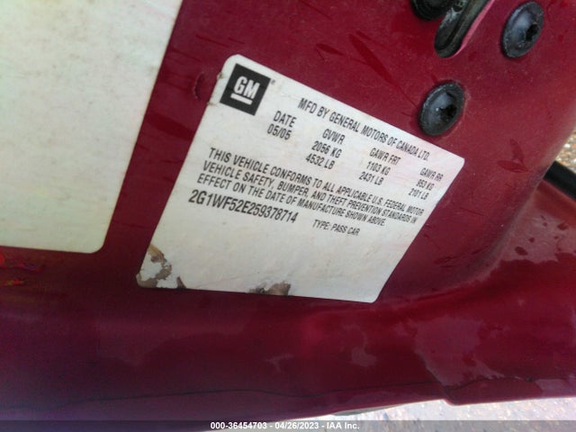 2005 CHEVROLET IMPALA BASE VIN: 2G1WF52E259378714