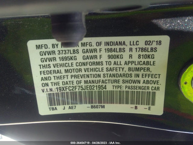 Honda Civic Sedan Ex 2018 19XFC2F75JE021954 Image 9