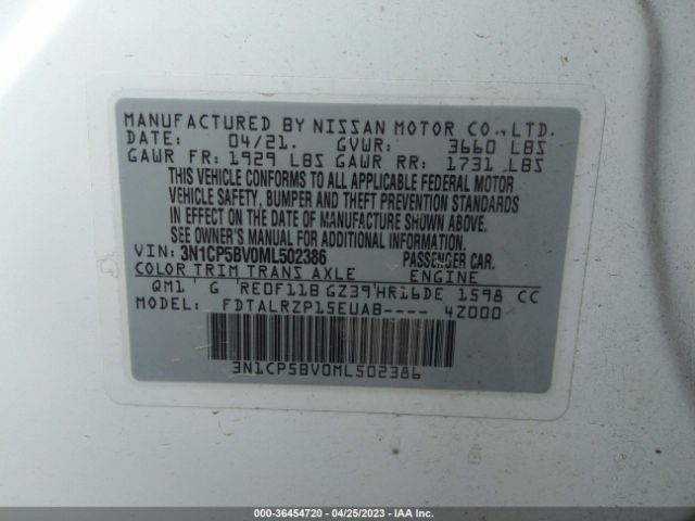 3N1CP5BV0ML502386 Nissan KICKS S