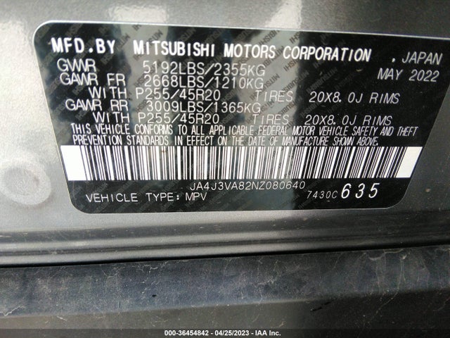 JA4J3VA82NZ080640 Mitsubishi Outlander Sel